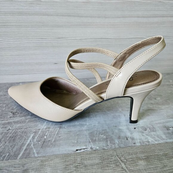 Life Stride Kalea Womens Dress Pump Pointed Toe Taupe Heel Elastic Straps Size 8 - Picture 3 of 15